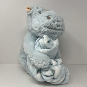 Blue Hippo Plush w/ Blanket 30X40 Silver One Huggable Snuggle Stuffed Animal Toy